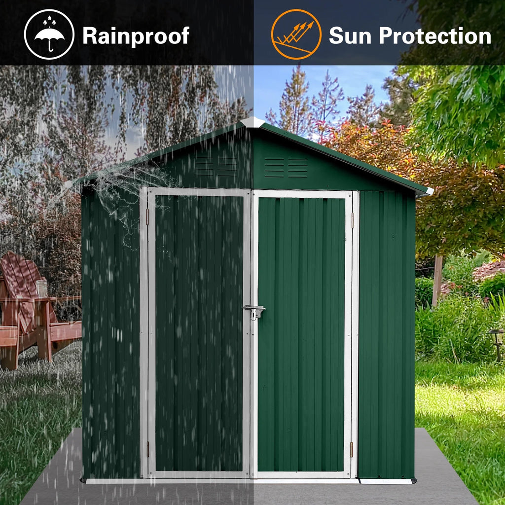 6' x 4' Outdoor Storage Shed, Metal Garden Shed with Lockable Doors, Tools Storage Shed for Backyard, Patio, White