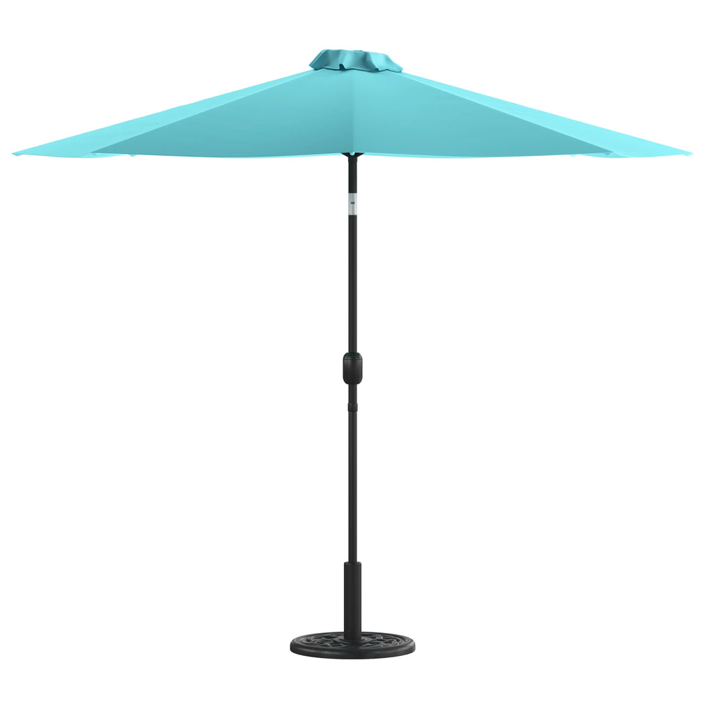 Merrick Lane Patio Umbrella with Base - 9' Tan Polyester Patio Umbrella - 30+ UV Protection - Waterproof Black Cement Base with 1.5" Diameter Aluminum Pole