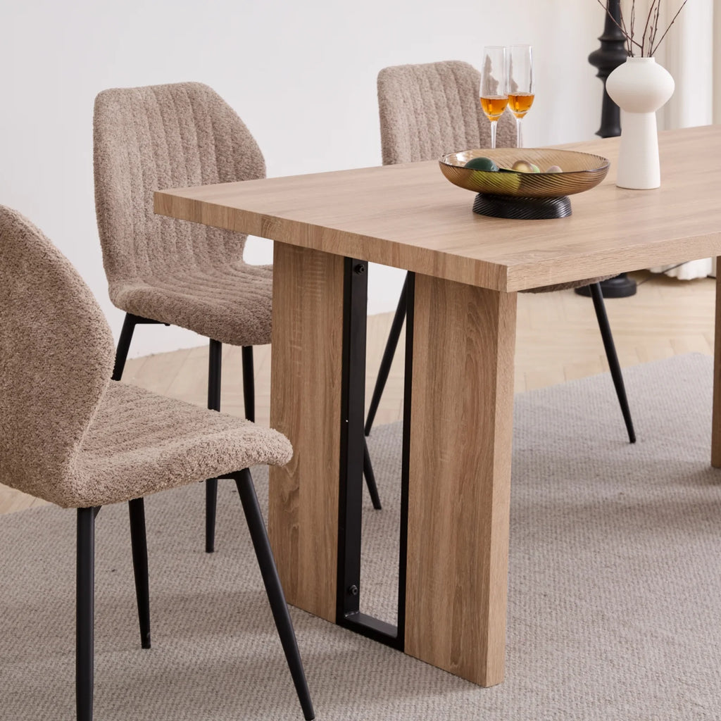 5pcs Rectangle Dining Table Chairs Set for 4, 63" Farmhouse Wood Kitchen Table with 4 Upholstered Mid Century Modern Boucle Chairs for Dinner, Living Dining Room, Apartment, Beige