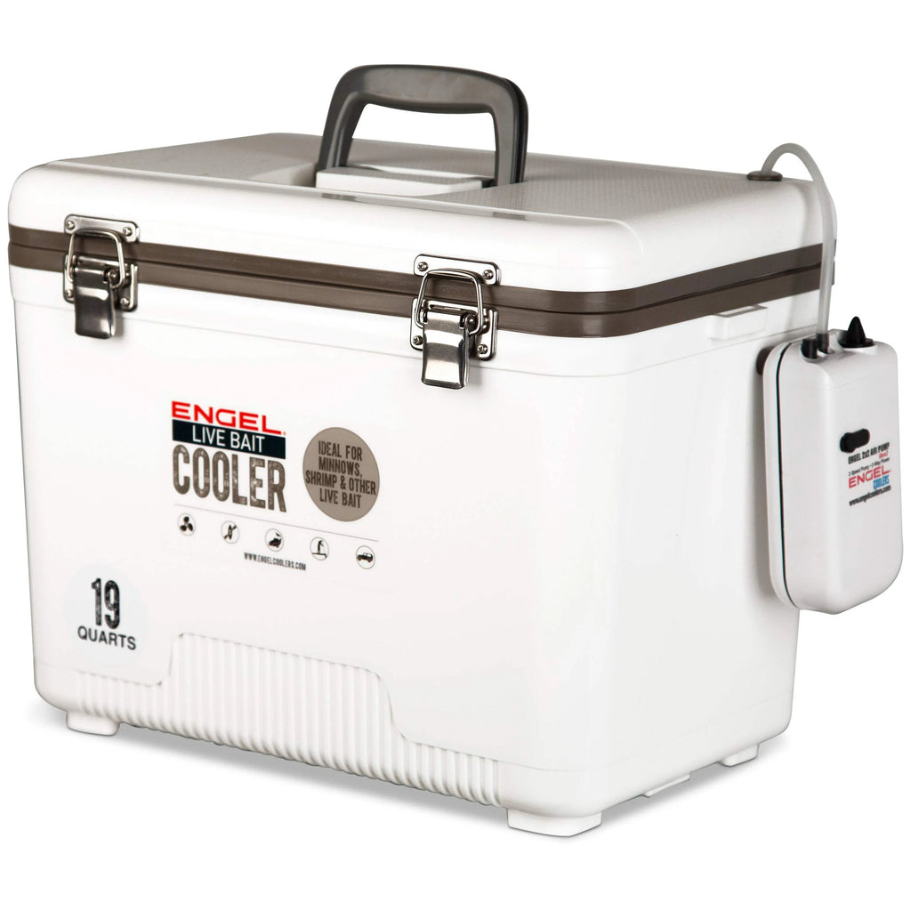 Engel 19qt Live Bait Drybox/Cooler w/ 2 Speed Aerator Pump and Net White (2025)