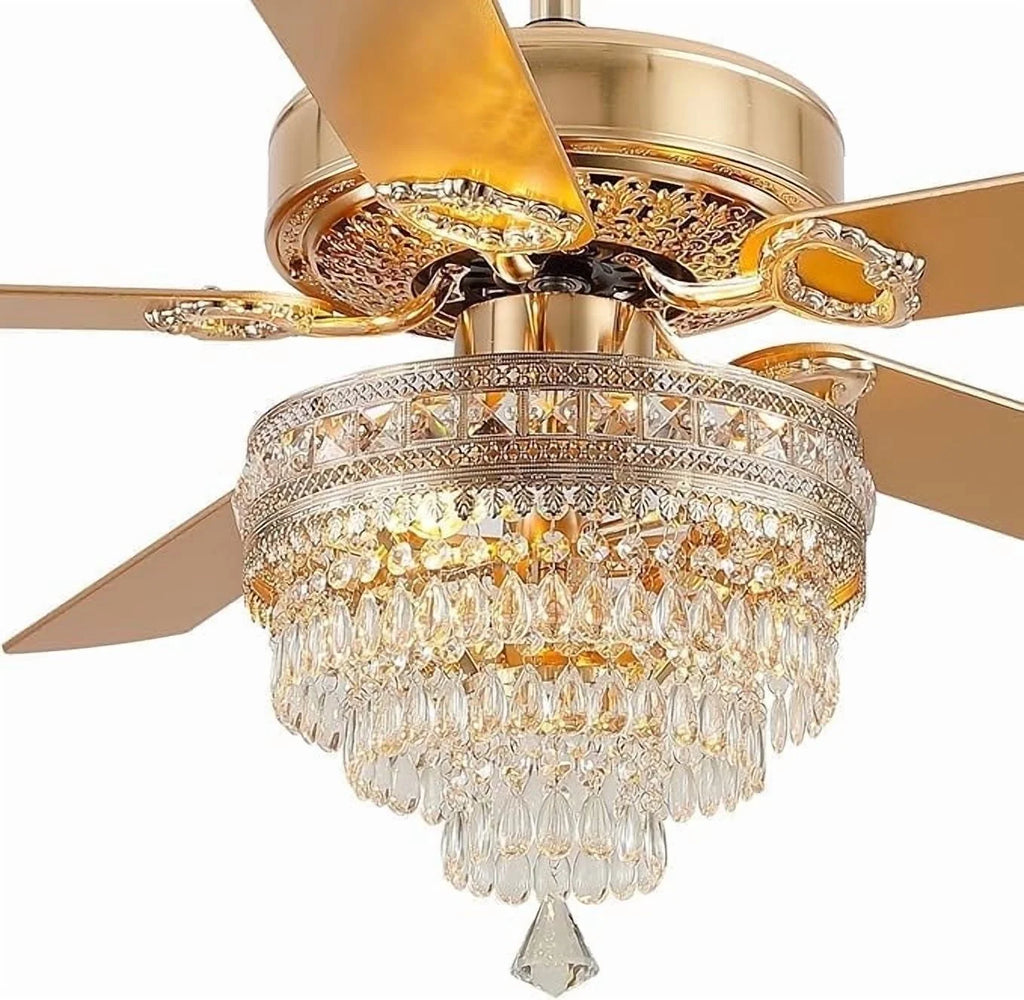 YIOSI 52" Crystal Ceiling Fan Fandelier with Remote Control, Modern Chrome Chandelier Ceiling Fan, Whisper-Quiet Motor, Reversible Blades, LED Lighting, Energy-Efficient, Elegant Living Room Fan