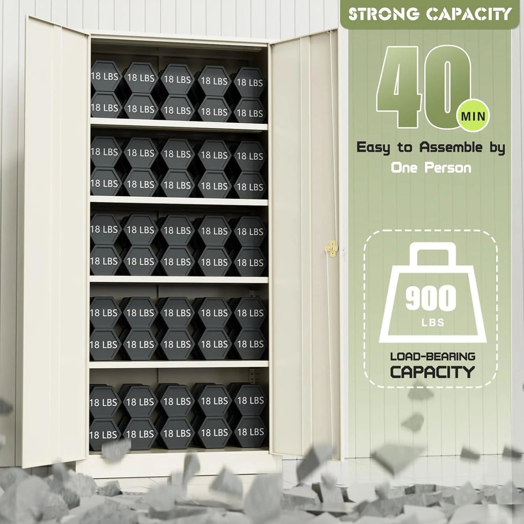 SOLAURA 72 Inches Tall Metal Garage Storage Cabinets, Lockable Storage Cabinet with Doors and Adjustable Shelves for Office, Home, Shops, Garage, Black
