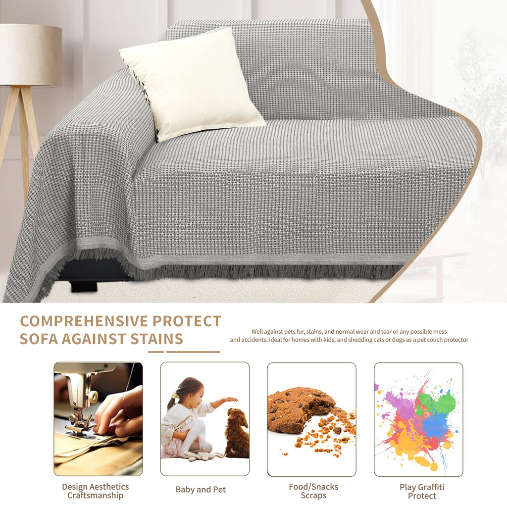 HDCAXKJ Washable L Shape Sofa Covers Reversible Sectional Couch Covers Corner Sofa Slipcovers Blankets Sofa Cover for Living Room Home Decor,91"x252",Gray
