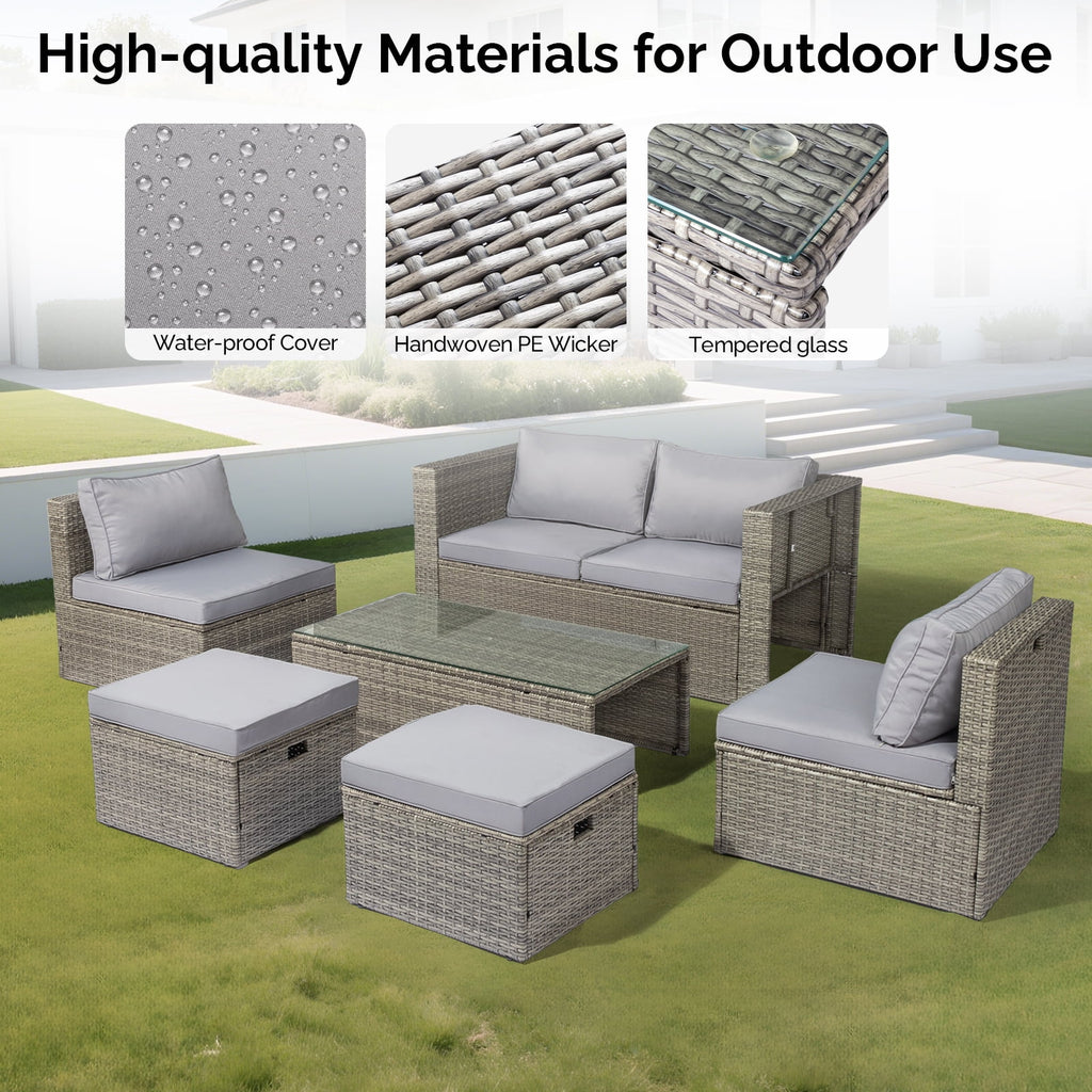 Ktaxon 7-Piece Wicker Patio Furniture Set, Patio Furniture Set with Water Resistant Thick Cushions and Coffee Table, Beige
