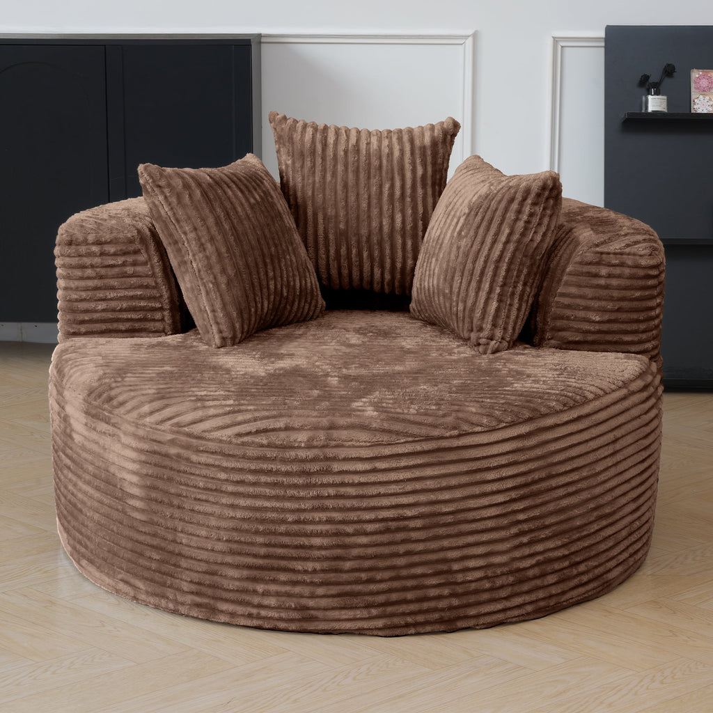 Sodrens Oversized Chaise Lounge Chair Indoor,Upholstered Sofa Bed with Throw Pillows and Armrests,Sleeper Chair for Living Room,Bedroom,Brown,Corduroy