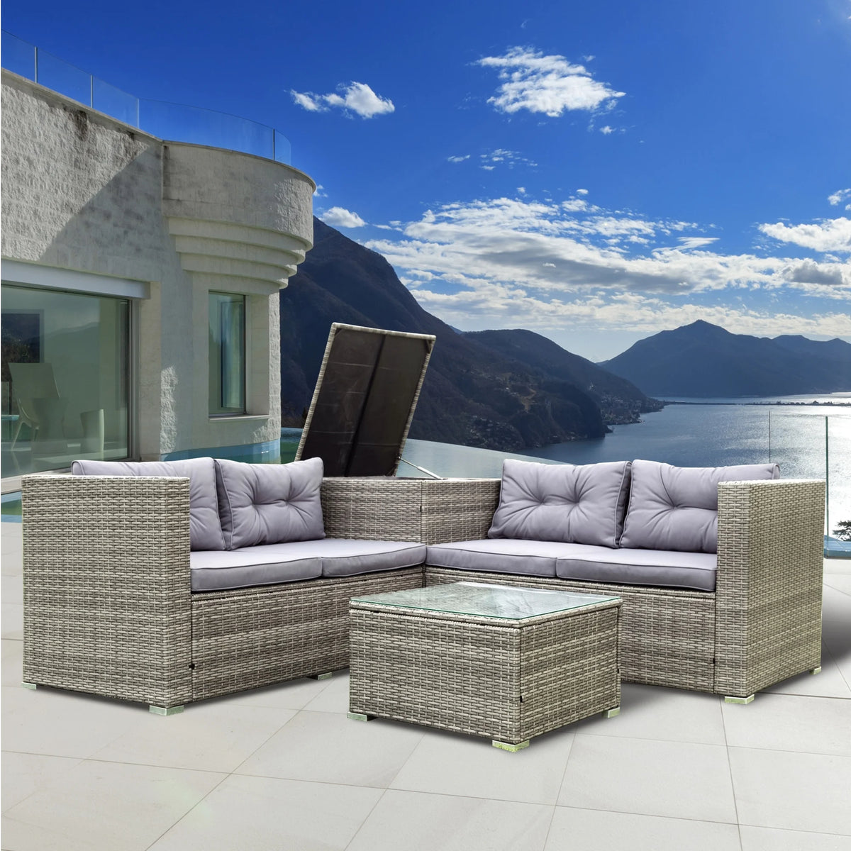 SEGMART 4 Piece Patio Furniture Set, All-Weather Outdoor Sectional Sofa Set, PE Rattan Conversation Set with Storage Box, Table & Cushions, Wicker Furniture Couch Set for Patio Deck Garden