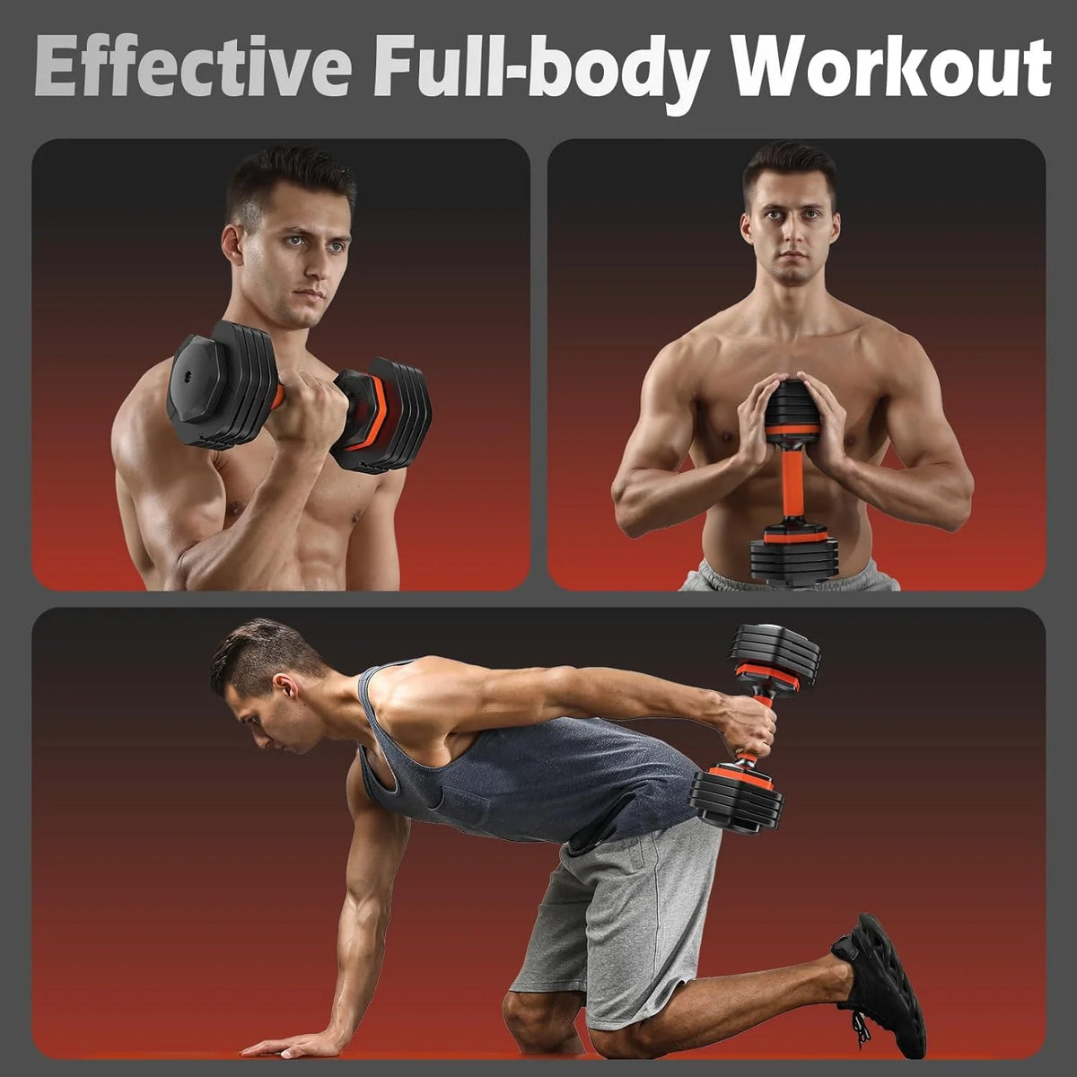 UPGO Adjustable Dumbbells Set 25LB A Pair Dumbbells Weights, 5 in 1 Free Weights 5/10/15/20/25lb/50lb Dumbbell with Anti-Slip Handle, Suitable for Home Gym Exercise Equipment