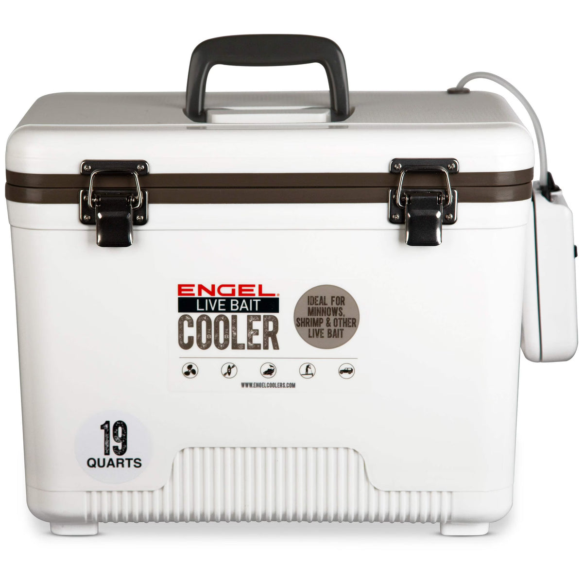 Engel 19qt Live Bait Drybox/Cooler w/ 2 Speed Aerator Pump and Net White (2025)