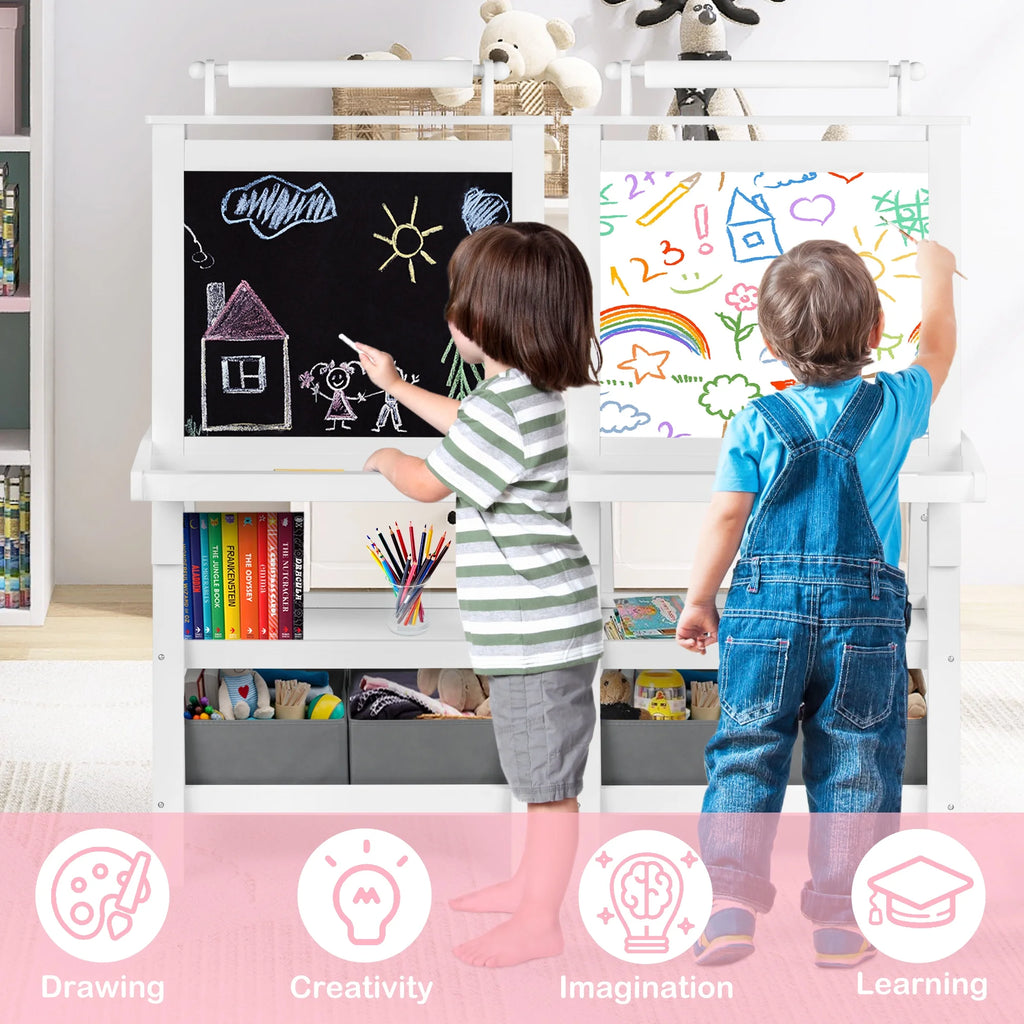 LINLUX 3 in 1 Art Easel for Kid, Whiteboard for Kid with Stand, Magnetic Chalkboard Pizarra, Grey