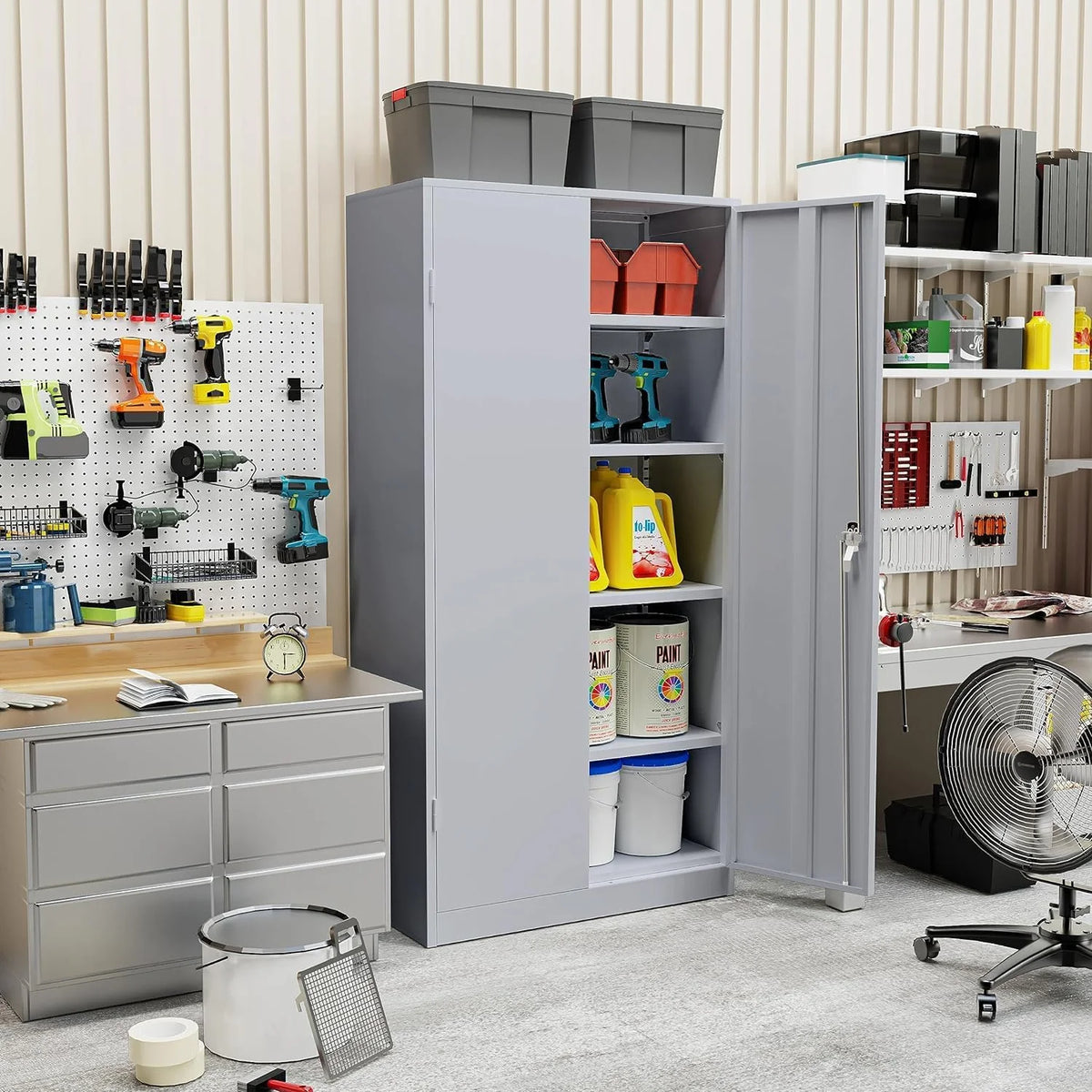 SOLAURA 72 Inches Tall Metal Garage Storage Cabinets, Lockable Storage Cabinet with Doors and Adjustable Shelves for Office, Home, Shops, Garage, Black
