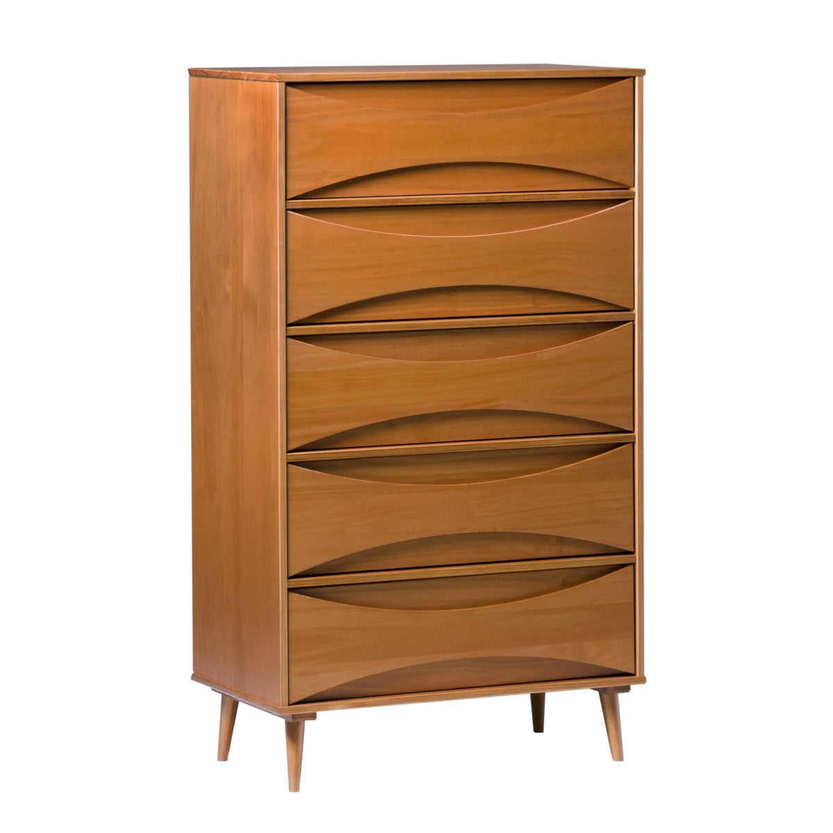 Walker Edison 30” Mid-Century Modern Curved Front 5-Drawer Dresser, Caramel