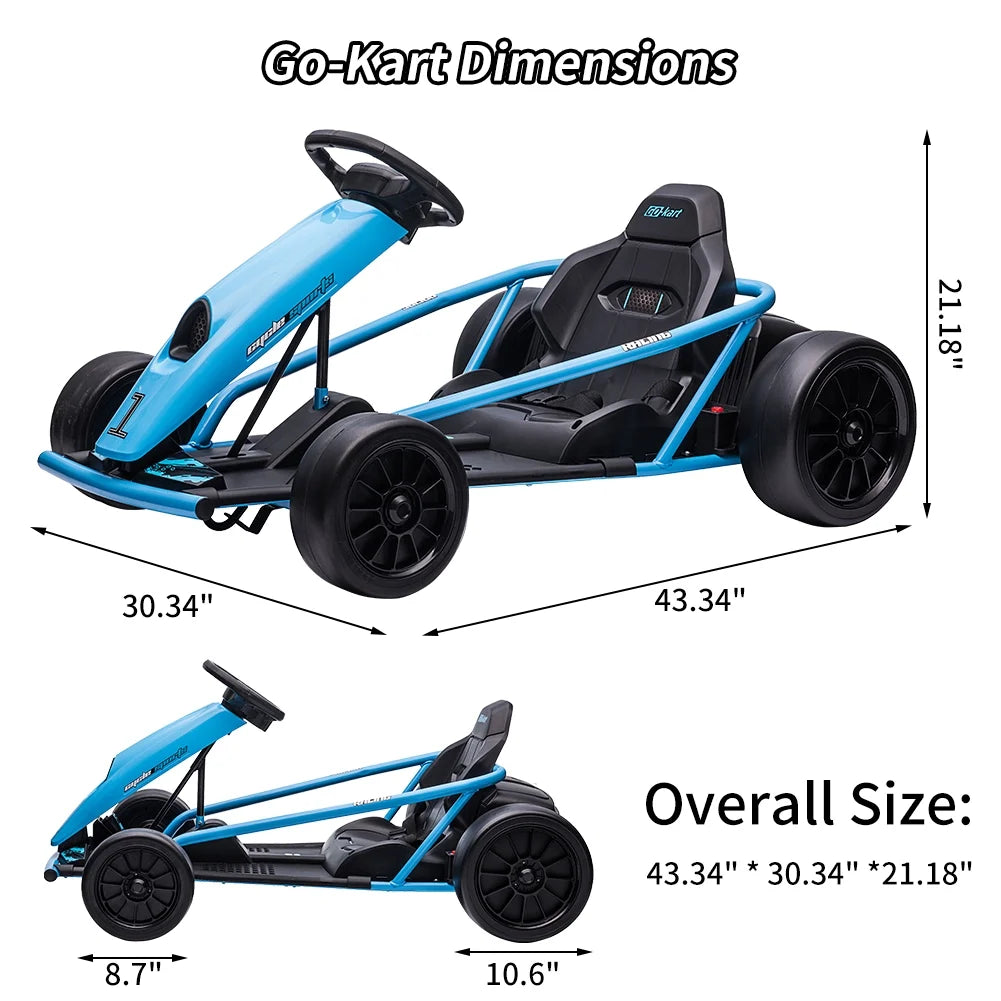 Geetinfly Go Kart for Kids,24V Battery 300WX2 Motors Pedal On Foot Go Cart,8MPH High Speed Drifting Car with Slow Start Function,Music,White