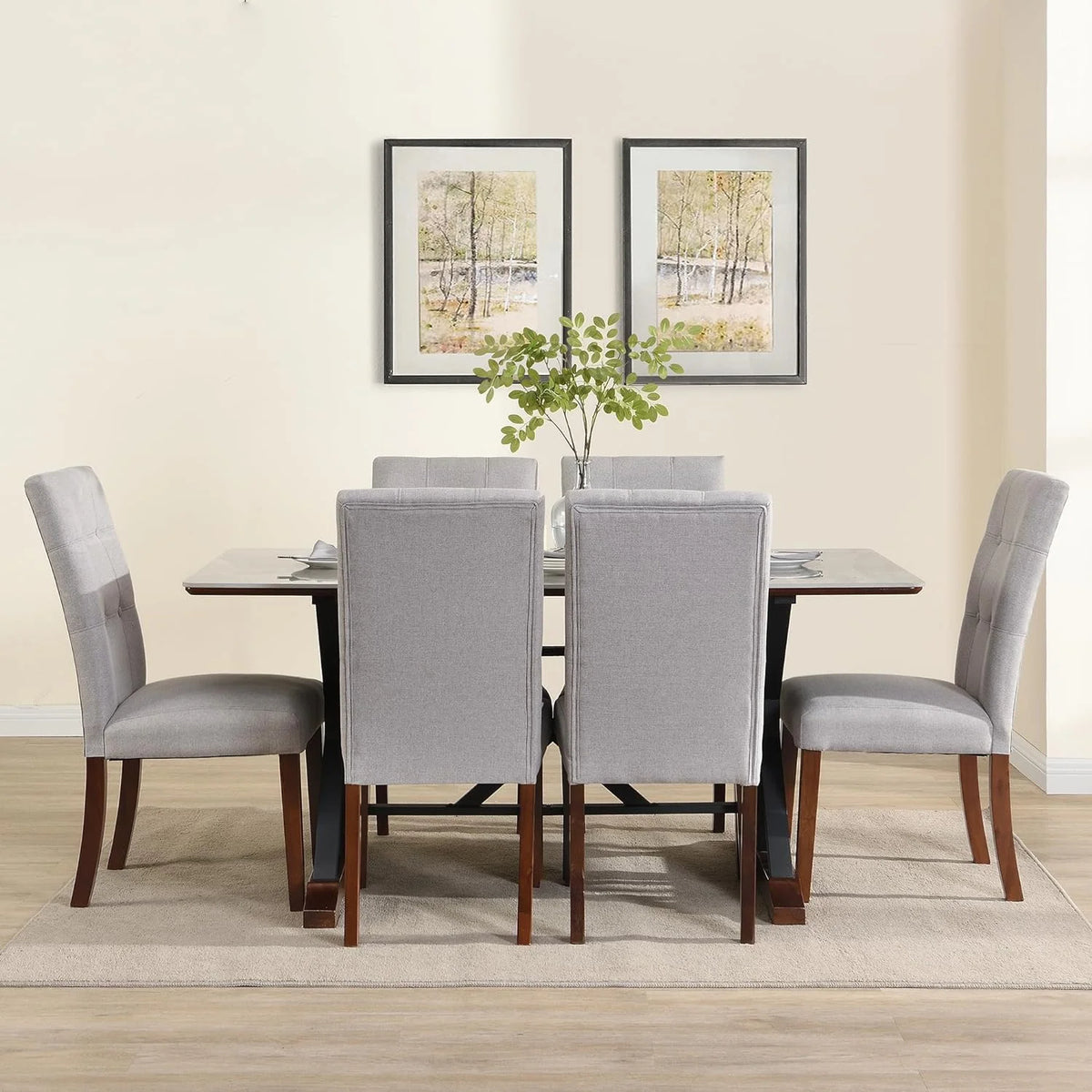 Sumdeal 5-Piece Farmhouse Dining Table Set, Wood Round Extendable Dining Table and 4 Upholstered Dining Chairs (Espresso-1Table 4 Chairs)