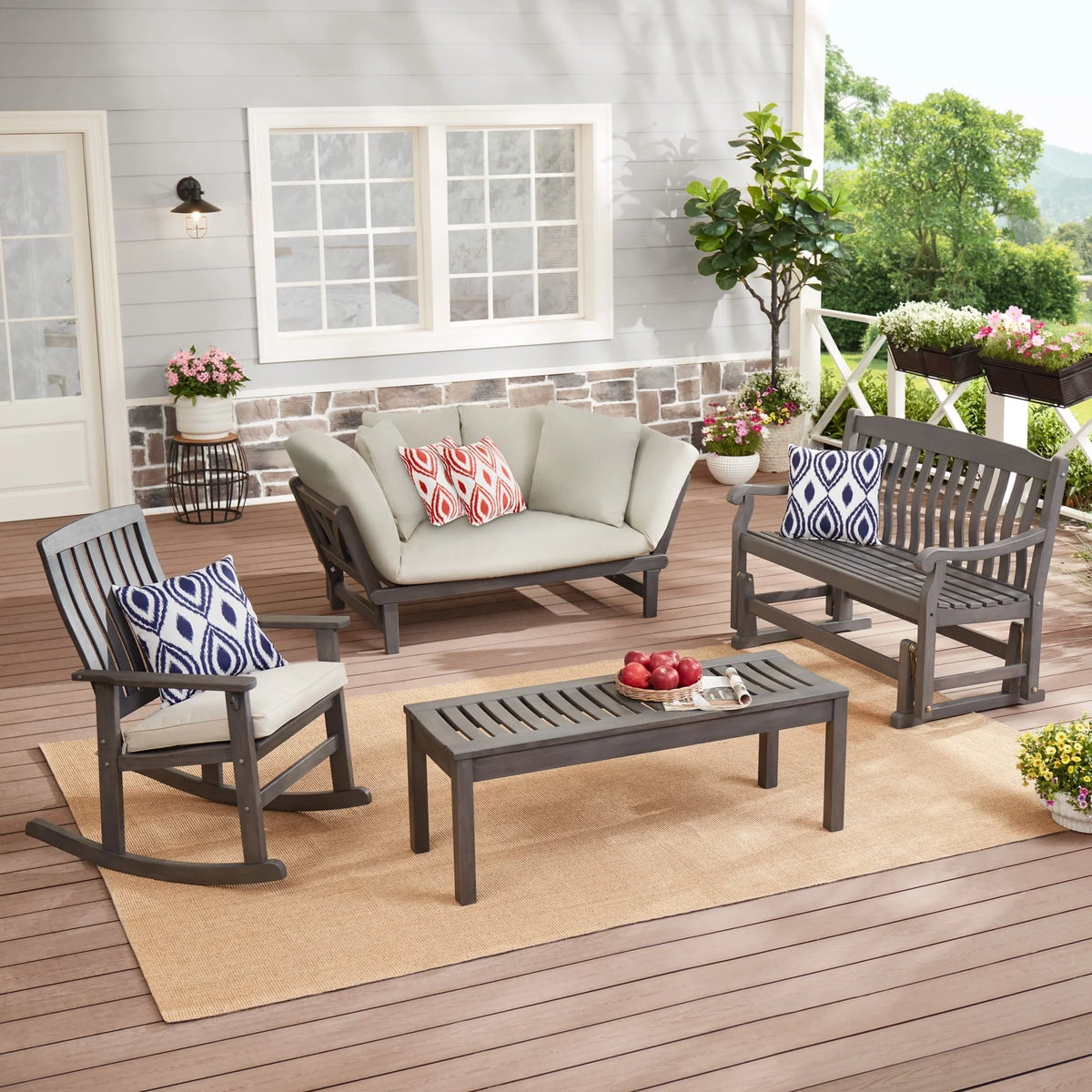 Better Homes & Gardens Delahey Folding Wood Outdoor Sofa - Gray