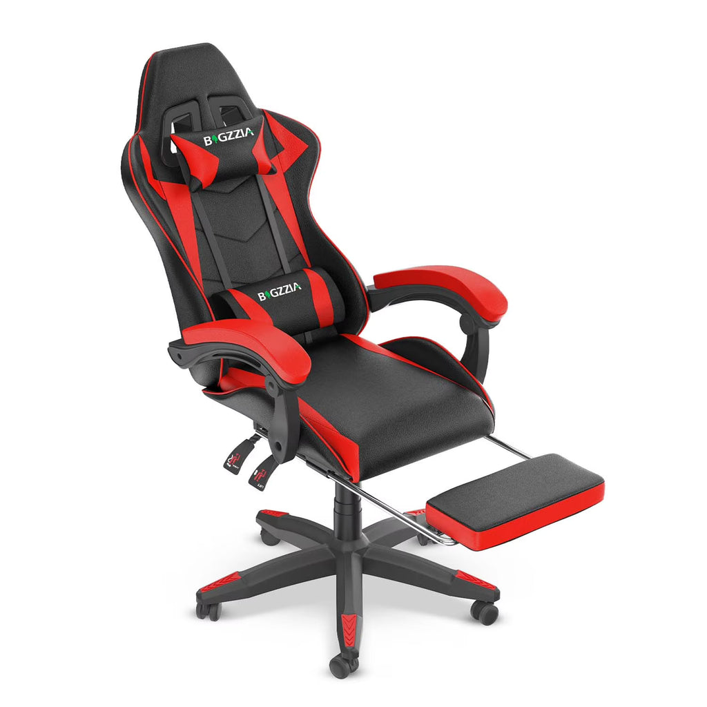 Bigzzia Gaming Chair Office Chair, Ergonomic Game Chair with Height Adjustable Headrest and Lumbar Support for Adults Teens, Black & White