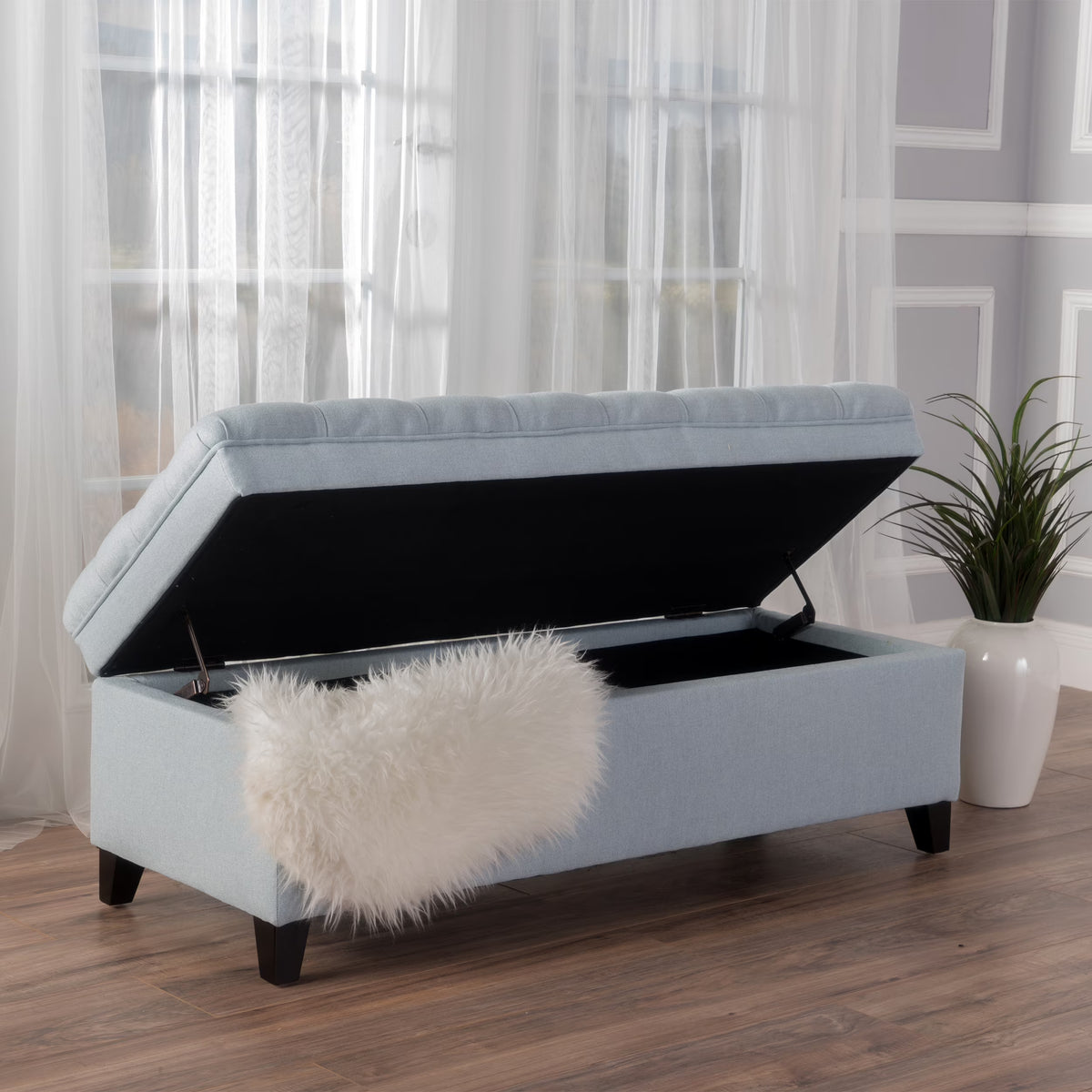 Noble House Hampton Contemporary Fabric Upholstered Storage Ottoman, White and Blue Floral