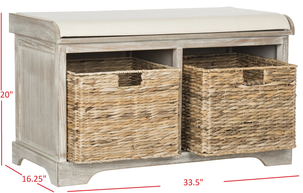 SAFAVIEH Freddy Contemporary Wicker Storage Bench with Cushion, Vintage Grey