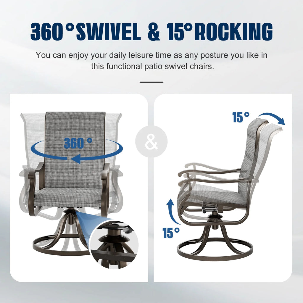 UDPATIO High Back Outdoor Dining Chairs Set of 2, All Weather Swivel Patio Chairs, Breathable Garden Outdoor Furniture for Backyard Deck
