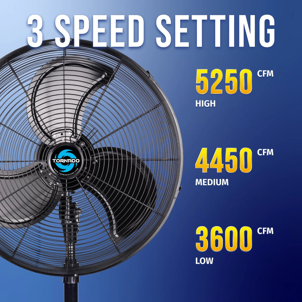 Tornado - 20 Inch High Velocity Metal Oscillating Pedestal Fan - Commercial, Industrial Use Water-Resistant