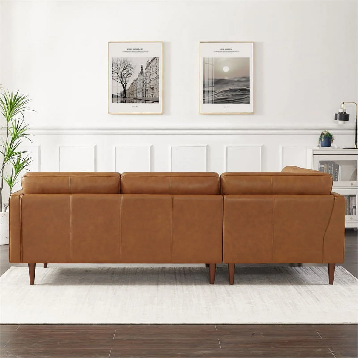 Lucille Modern Living Room Top Leather Corner Sectional Couch in Cognac Tan