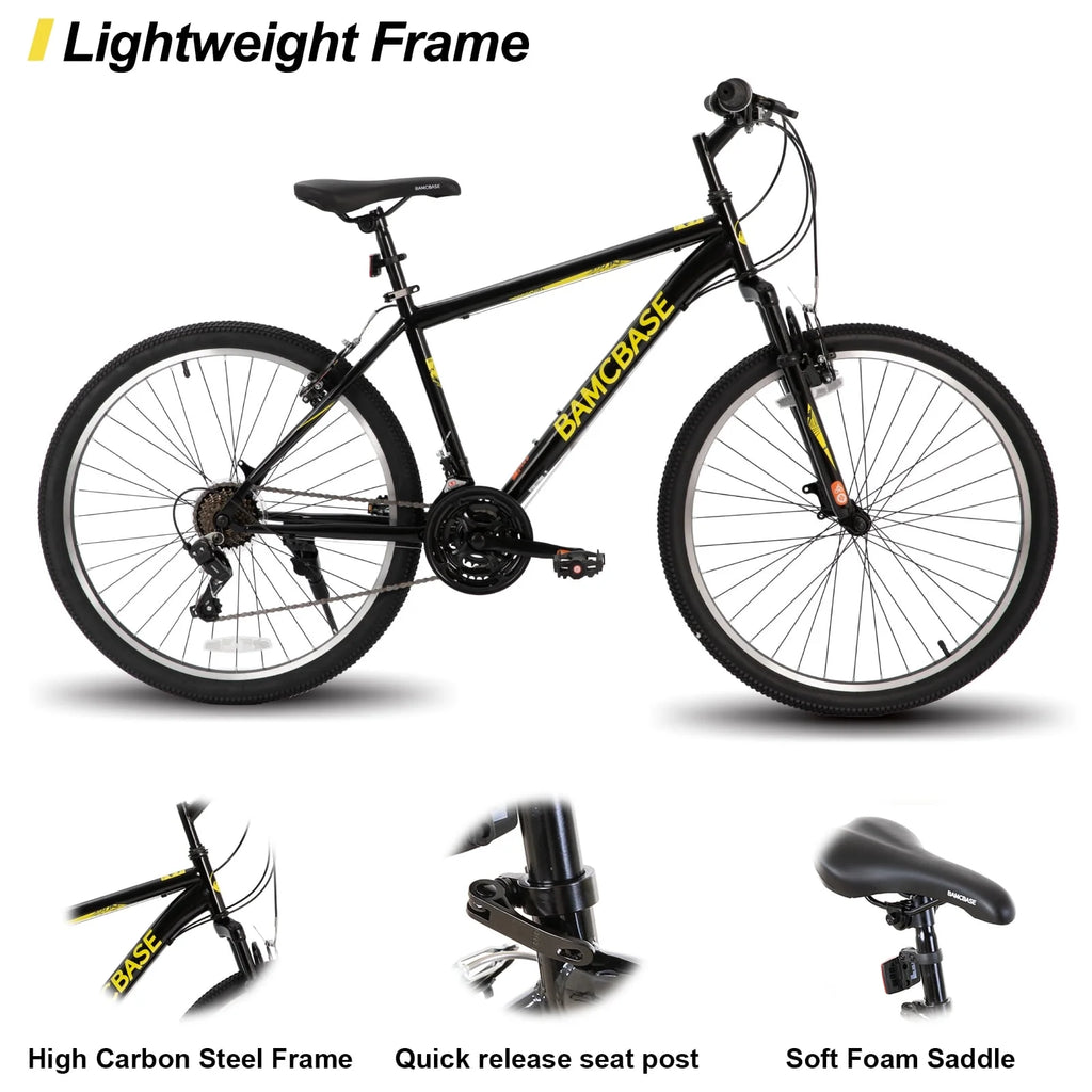 Hiland 26 27.5 29 Inch Mountain Bike, Mens Womens MTB with 21 Speeds, High-Tensile Steel Frame, V Brake, Hardtail Bicycle for Adults