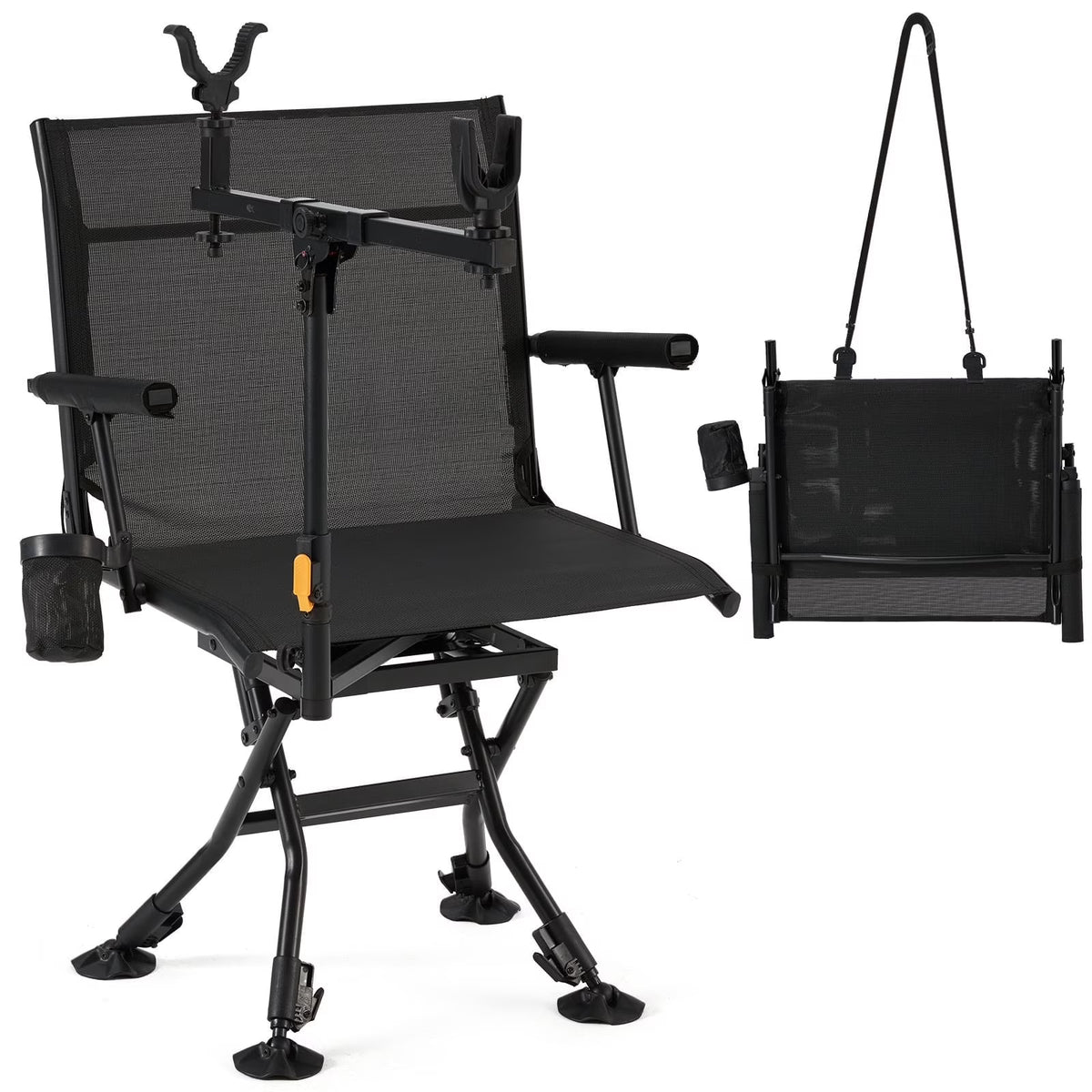 Danrelax 360�� Silent Camo Hunting Blind Chair, Armrests, Side Pouch, Telescopic Legs