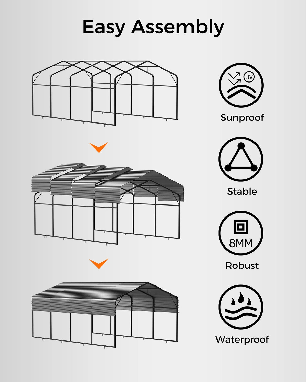 12x20FT Heavy Duty Metal Carport - Galvanized Steel Roof, Reinforced Frame, High Wind & Snow Rating - Shelter for Cars, Trucks, Boats
