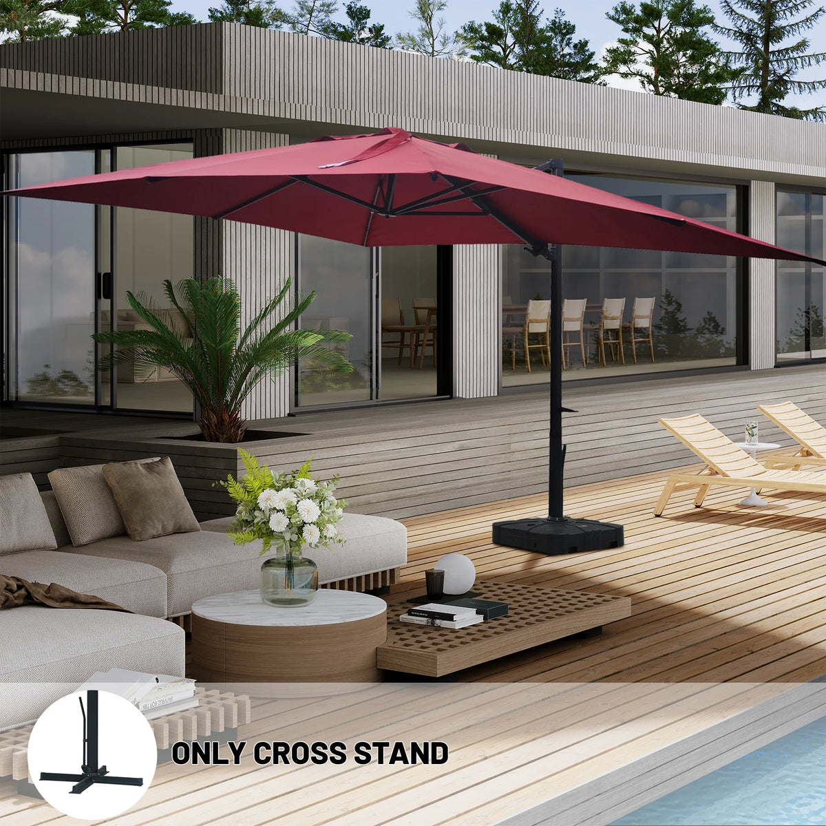 Boyel Living 10 x 13 FT Rectangle Patio Offset Umbrella Outdoor Large Cantilever Umbrella Heavy Duty Sun Umbrella, Gray(Without Base)
