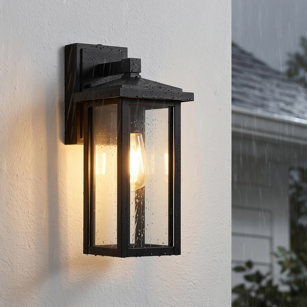 Globe Electric 14' Matte Black Outdoor Wall Light with GFCI Outlet
