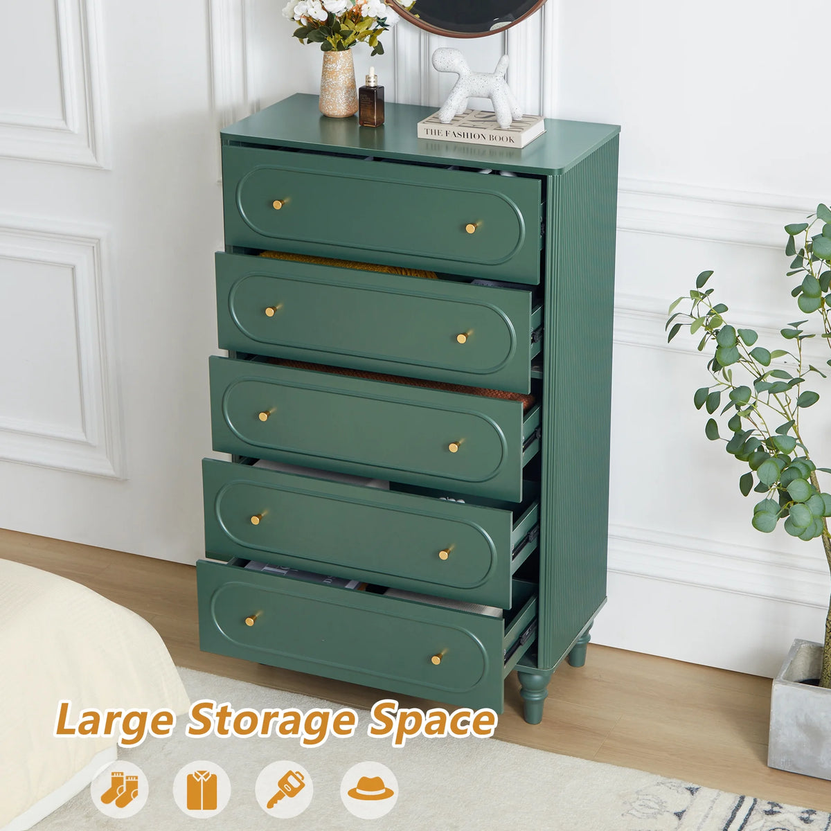 YOCWO 3 Drawer Nightstand, Classic Chest of Drawers with Arc Edge, Walnut
