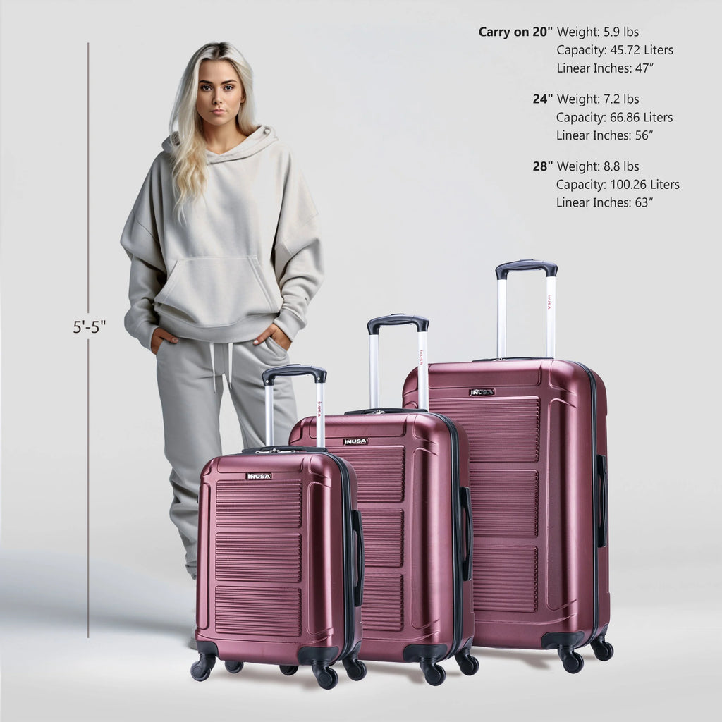 InUSA Pilot 3-Piece Hardside Luggage Sets with Spinner Wheels, Handle, Trolley, (20"/24"/28"), Blue