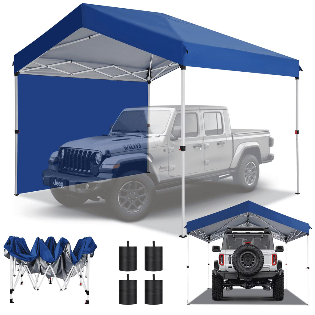 Hoteel Carport Canopy 10x20 Pop Up Shelter with Instant 1-Button Push Center Lock, UV Resistant All-Weather Cover with 2 Sidewalls, Heavy Duty Waterproof Canopy Tent for Cars, Trucks, Boats, White