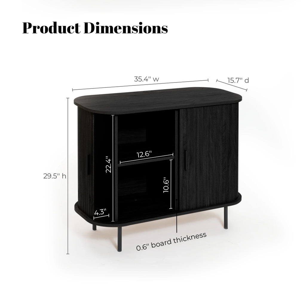 LuxenHome 35" Mid Century Modern Accent Cabinet, Small Buffet Cabinet with Sliding Door, Oak