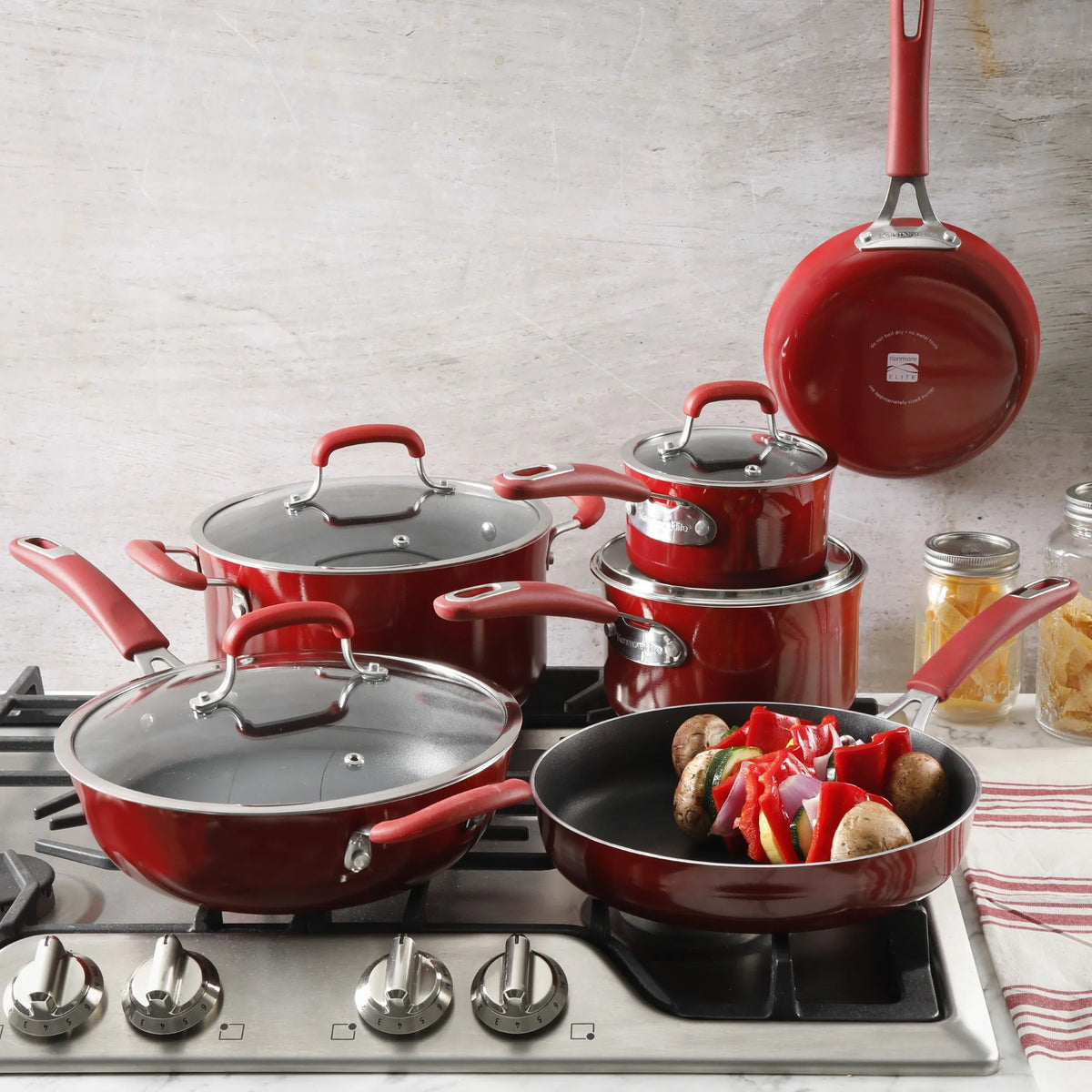 Kenmore Elite Andover 10 Piece Nonstick Aluminum Cookware Set in Glacier Blue