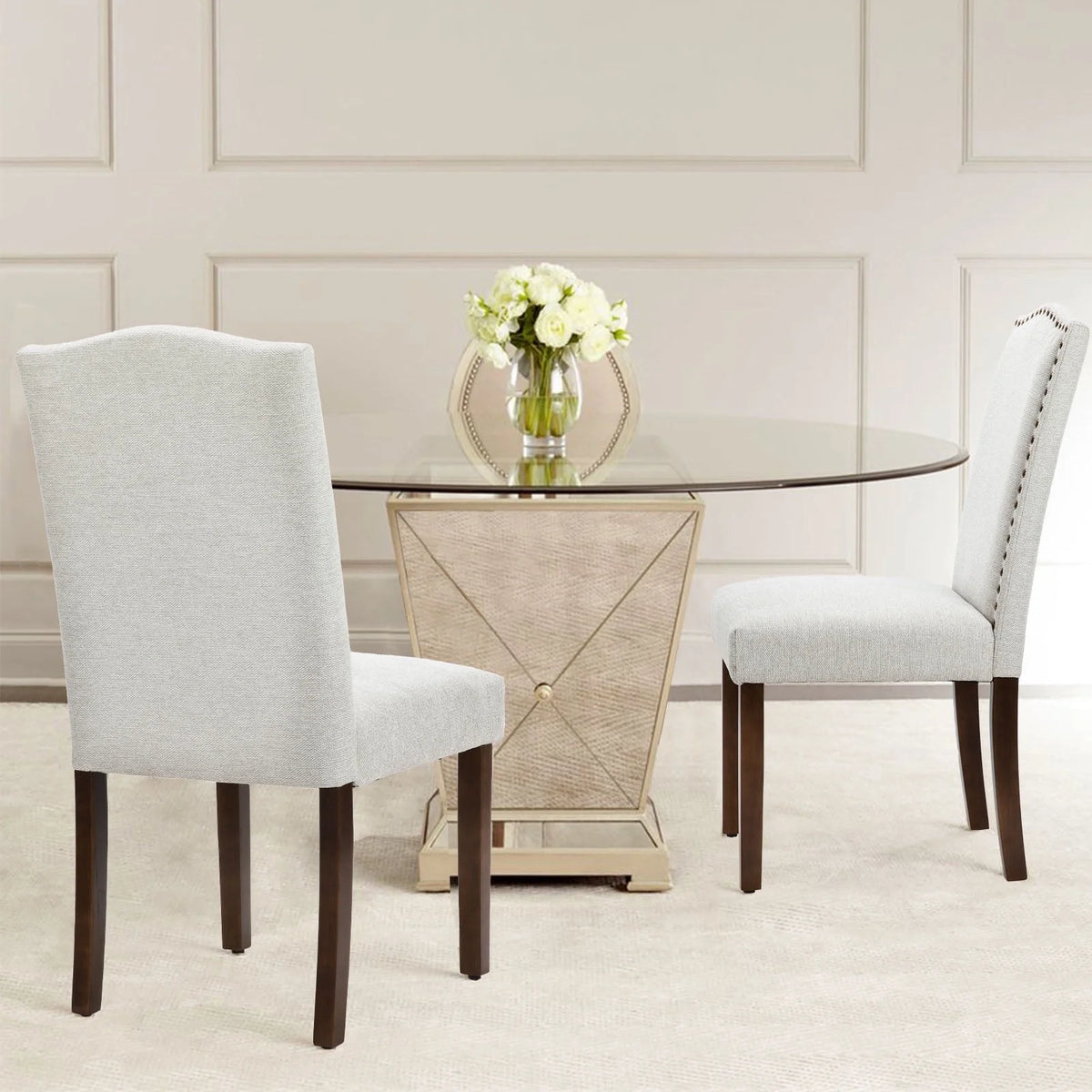 EDX Dining Chairs Set of 2, Parsons Chairs with Nailhead Trim and Wood Legs