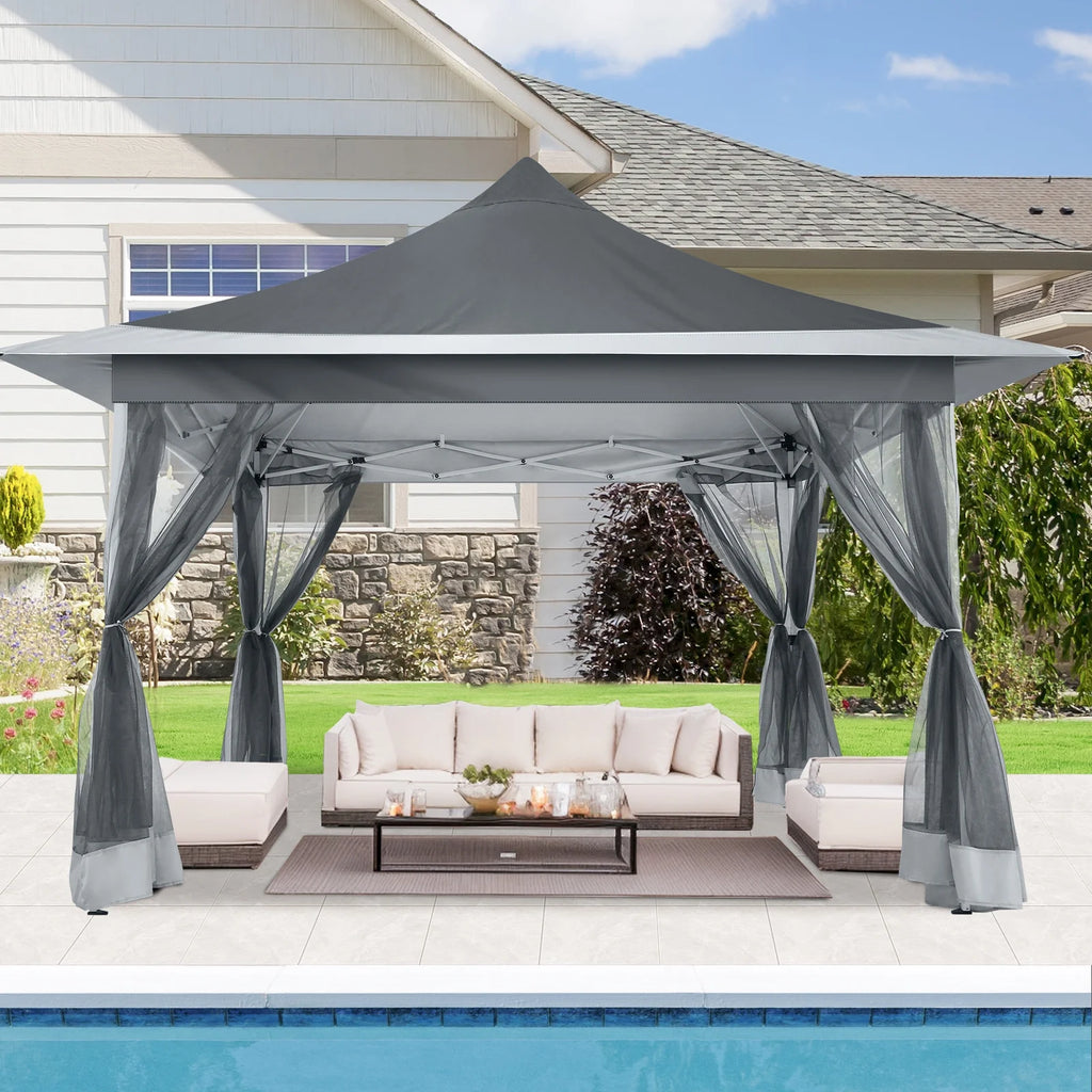 HOTEEL 12x12 EZ Pop Up Gazebo Tent with Sidewalls,Patio Gazebo Instant Shelter for Outdoor Party Camping Backyard Beach with Carry Bag,Stakes,Ropes,Gray