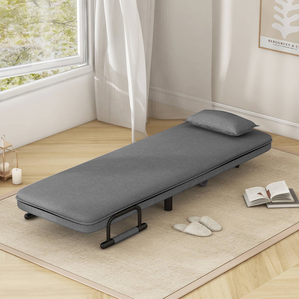 Costway 3-in-1 Convertible Sofa Bed with 5-Position Adjustable Backrest & Lumbar Pillow Brown