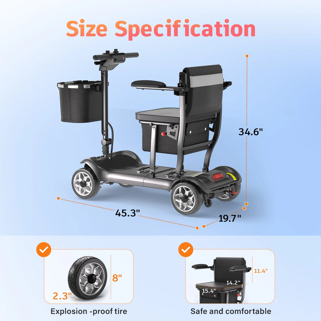 EAGLOG Light Weight 4 Wheels Mobility Scooter for Seniors, Electric Folding Wheelchair Device for Travel, Black