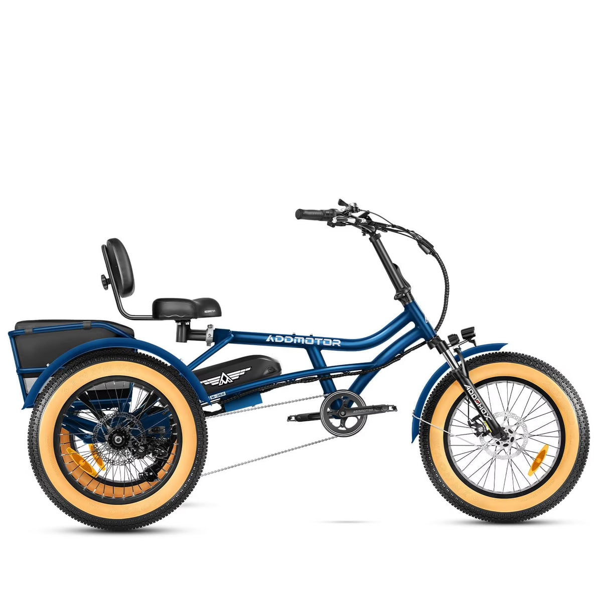Addmotor M-360II Semi-Recumbent Electric Trike, 85MI, Fat Tire 3 Wheel Electric Bike for Adults, 750W 48V 20Ah Electric Tricycle for Seniors, 20" Electric Trike with Speed Differential, Green