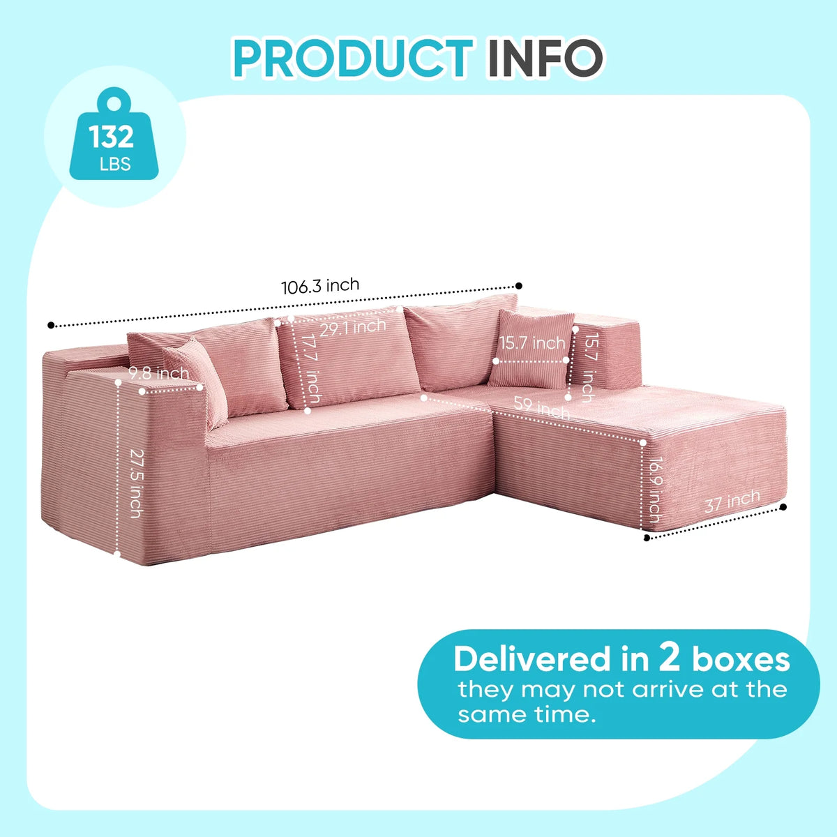 ZAFLY 106" Cloud Sectional Couch with Chaise, No Assembly Required L Shaped Sleeper Sofa, Oversized Deep Seat Modular Couches and Sofas for Living Room - Right, Black
