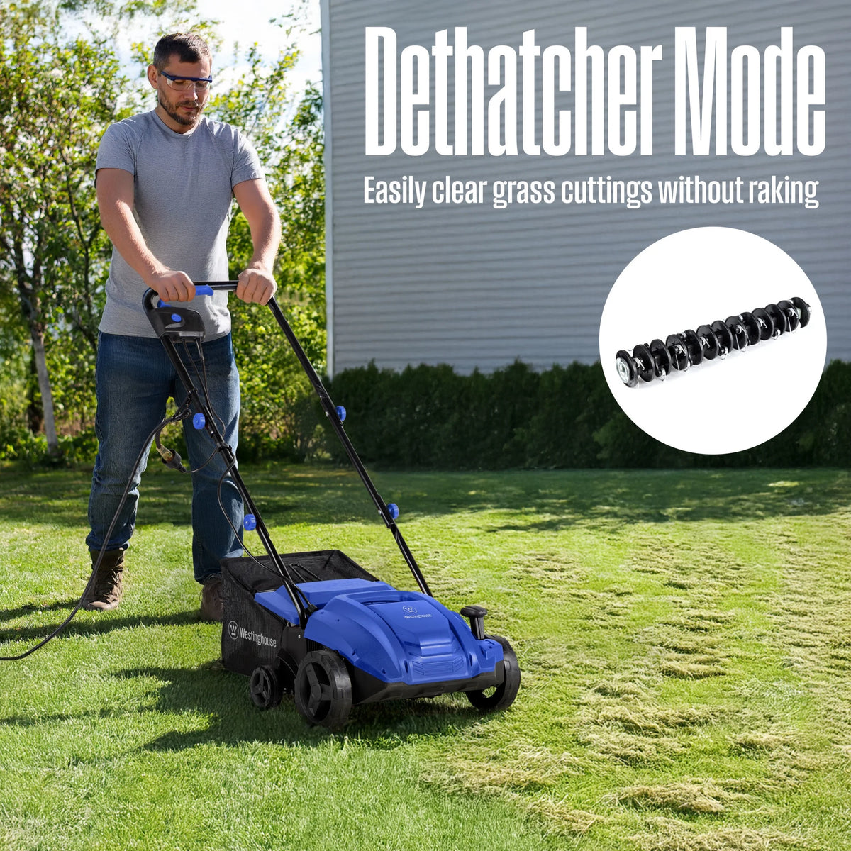 Westinghouse W13ADAC 13-Inch 12 Amp 2-in-1 Corded Electric Dethatcher and Aerator with 8 Gallon Thatch Collection Bag, 4-Position Depth Adjustment, Foldable Handle