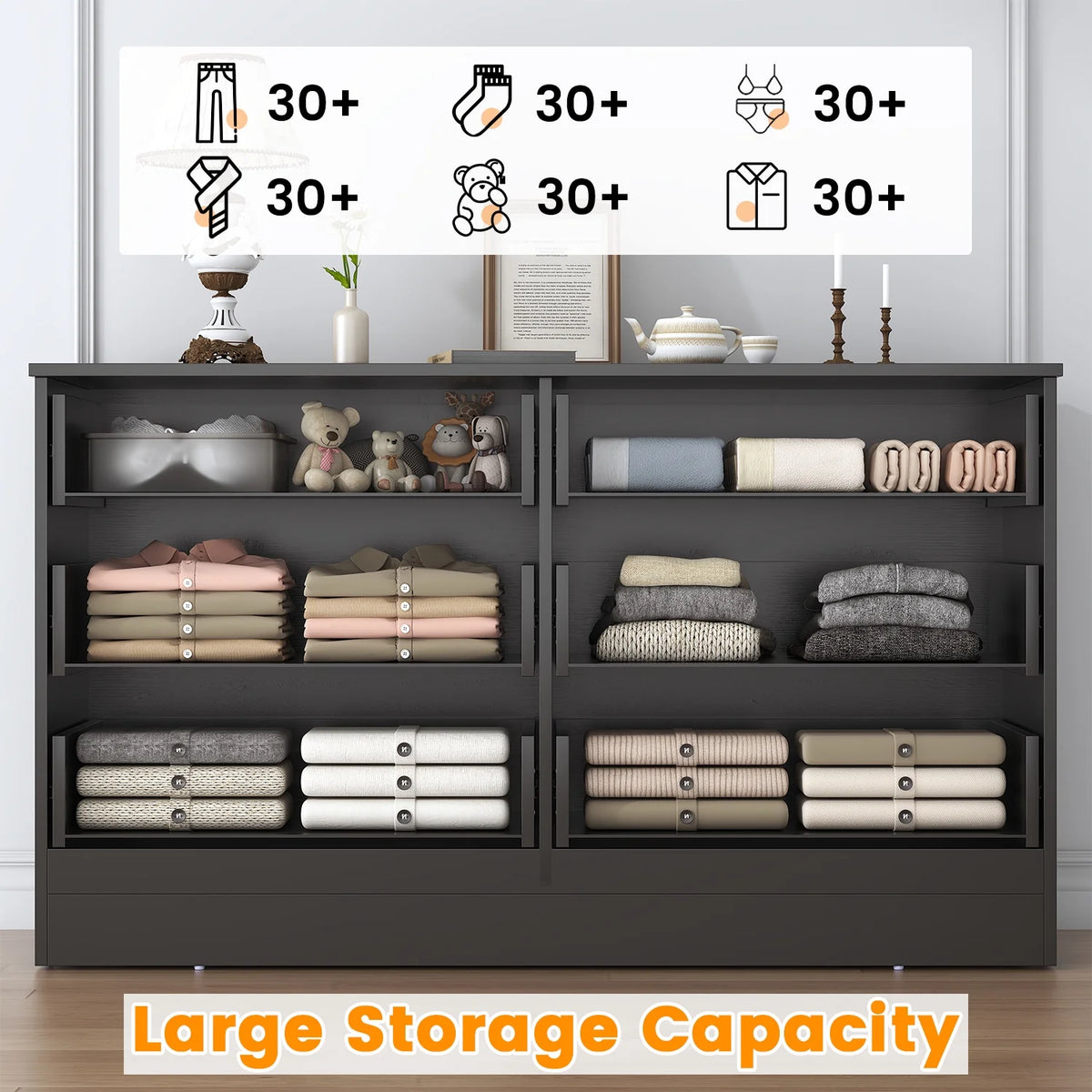 Winkalon 6 Drawer White Double Dresser, Wood Storage Cabinet with Easy Pull Out Handles for Living Room,Chest of Drawers for Bedroom