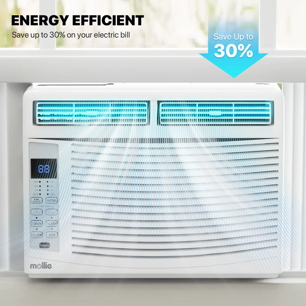 mollie 12,000 BTU 115V Window Air Conditioner, Cools Rooms up to 450 Sq.Ft., Window AC Unit with Remote Control, 24H-Timer and 3 Fan Speeds, White
