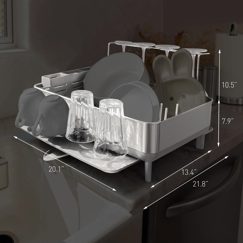 simplehuman Kitchen Dish Drying Rack, Fingerprint-Proof Stainless Steel Frame, Grey Plastic