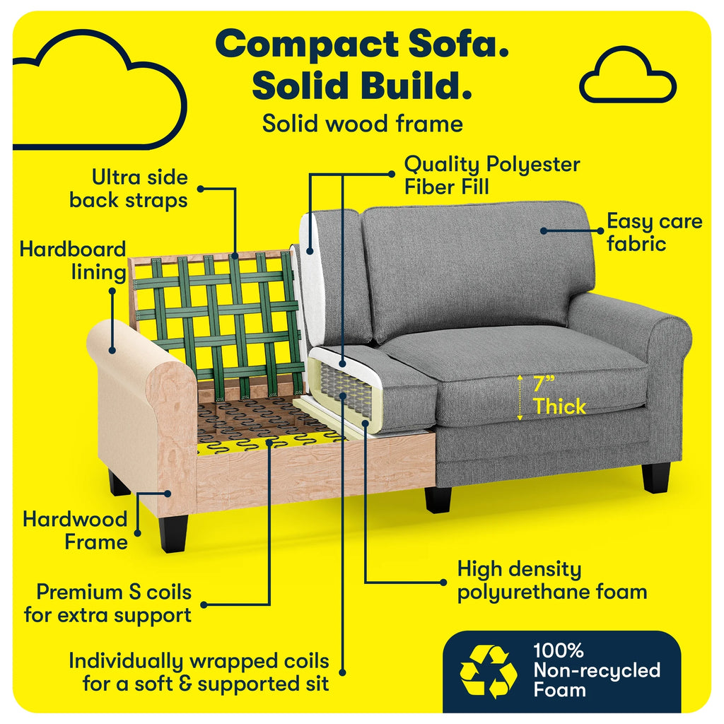 Serta Copenhagen 73" Rolled Arm Sofa with Removable Covers Light Gray