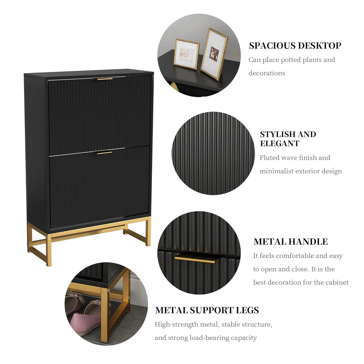 Oubayajia Modern Shoe Storage Cabinet, Wood Shoe Rack Organizer with 2 Flip Drawers, Freestanding Narrow Shoe Cabinet for Entryway Hallway, Natural