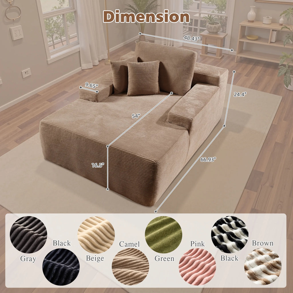 Ovios 67'' Oversized Chaise Lounge Chair Indoor Cloud Plush Corduroy Floor Sofa Bed Deep Seat No Assembly Couch for Living Room, Black