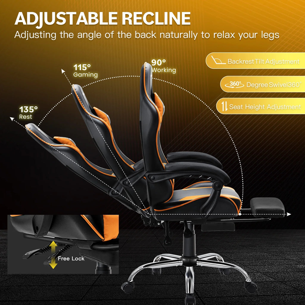 JONPONY Big and Tall Gaming Chair, Ergonomic Design, Gamer Chair PU Leather with Footrest and Lumbar Support, High Back Office Chair Support 8 Hours Long Sitting, Computer Chair,Black Grey