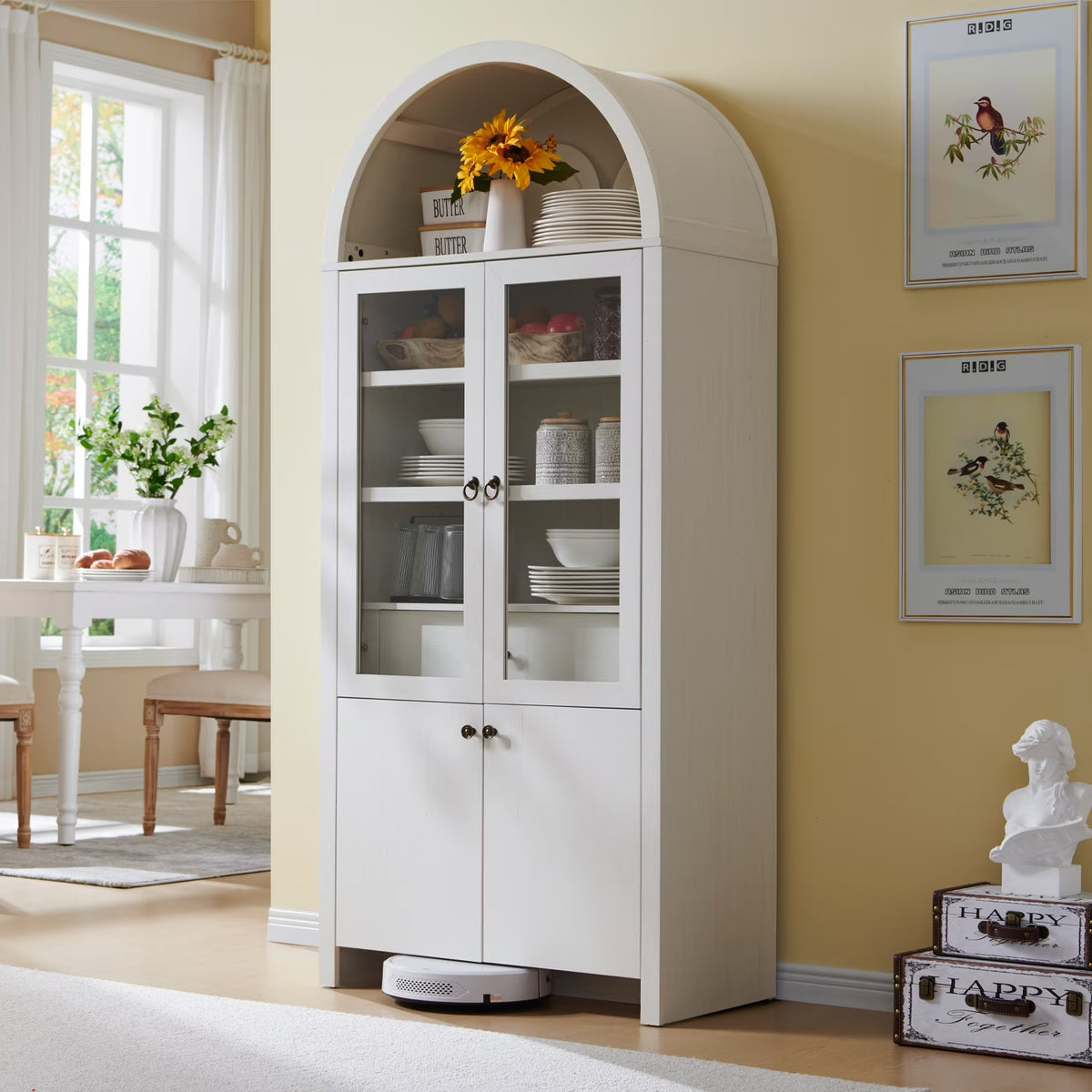 SinCiDo Arched Kitchen Pantry Storage Cabinet, 71-Inch Tall Wood Adjustable Shelves, 2 Doors, 2 Drawers