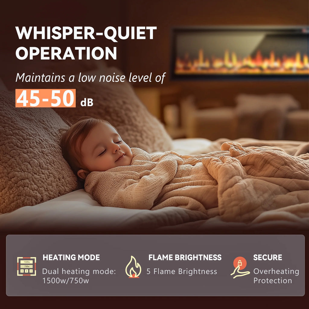 Simzlife 50 inch Indoor Electric Fireplace, Wall Mounted Recessed Freestanding Fireplace with Remote Control, Fireplace Heater with Adjustable Flame Color, Linear Fireplace with Timer